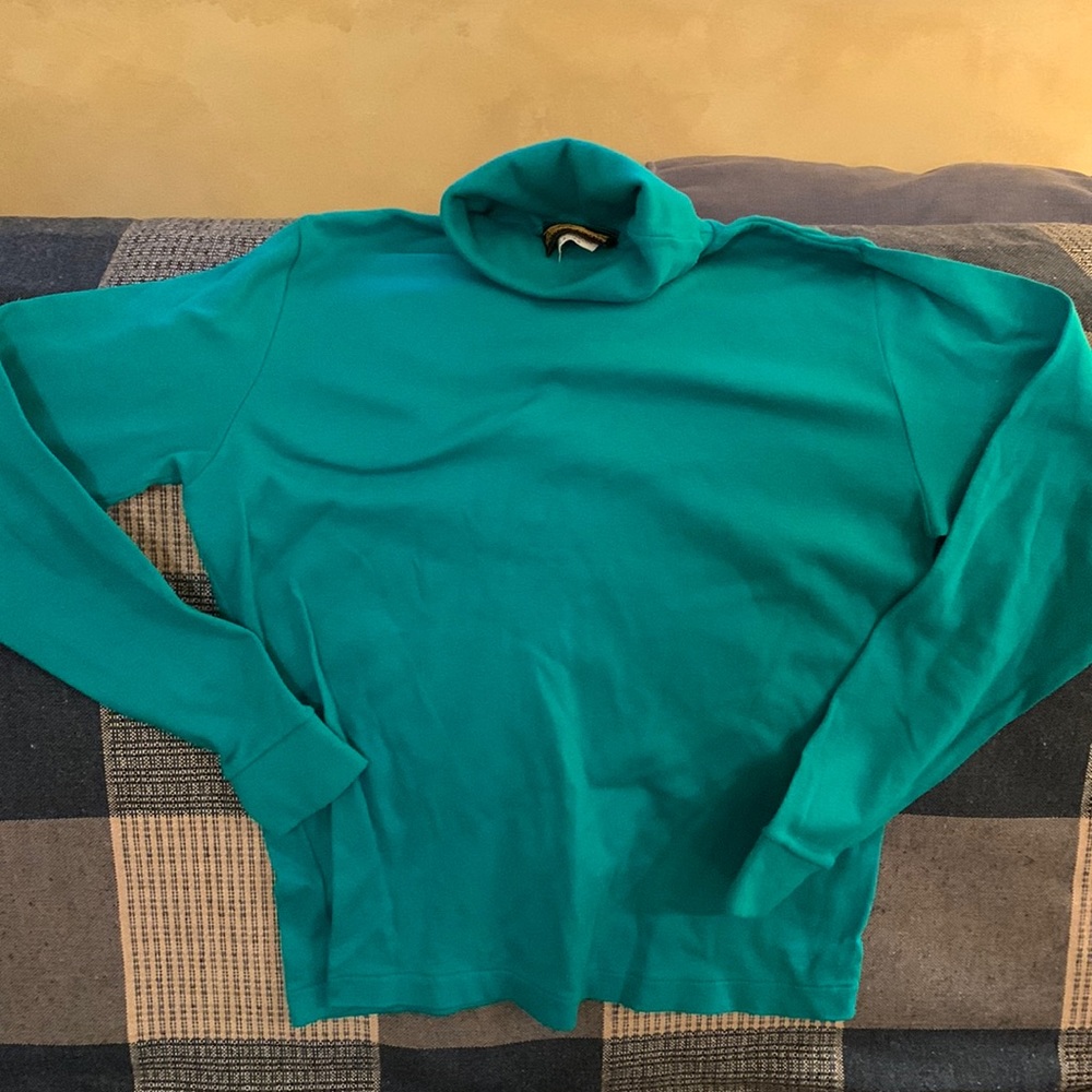 Women's Eddie Bauer Teal Green Long Sleeve Turtleneck Top Size M 100% Cotton